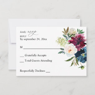 Marinho Azul, Borgonha e White Floral sem RSVP de