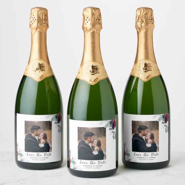 Marinho Azul Borgonha Gótica Foto Floral (Garrafas)