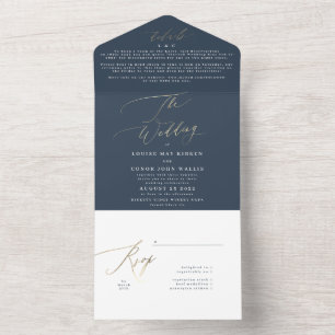 Marinho Azul Branco Elegante Dourado O Casamento
