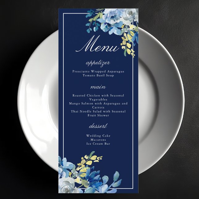 Marinho Azul Branco Floral Elegante Menu Janto Cas (Criador carregado)
