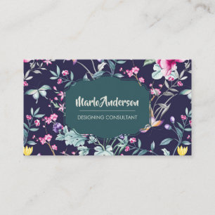 Marinho Azul - Cartão de visita de Flores Elegante