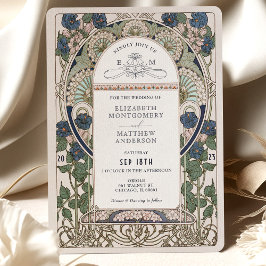 Marinho Azul Casamento Convites Art Nouveau Mucha