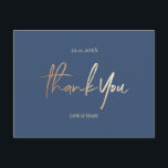 Marinho Azul Casamento Obrigado Cartões Elegante<br><div class="desc">Obrigado Cartão de Casamentos Azuis de marinho Personalizado sem fotos. Cartões de agradecimento,  Cartões de Texto do Elegante Script Moderno de Caligrafia em folha metálica de bronze.</div>