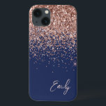 Marinho Azul Cor-de-rosa-claro rosa rosa Dourado M<br><div class="desc">Azul marinho e Rosa Dourado - Faísca azul-rosa-azul-esfarelo e esfregando o nome do monograma de metal escovado com brilho e telefone inicial. Isto faz o doce e perfeito aniversário de 16 anos, casamento, chá de panela, aniversário, chá de fraldas ou festa de solteira presente para alguém que ama luxo de...</div>