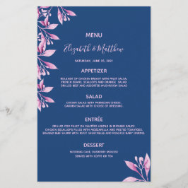 Marinho azul cor-de-rosa floral menu de casamento