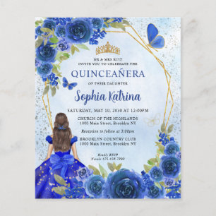 Marinho Azul Dourada Princesa Floral Quinceañera