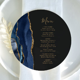 Marinho Azul Dourado Agate Plate Menu Casamento