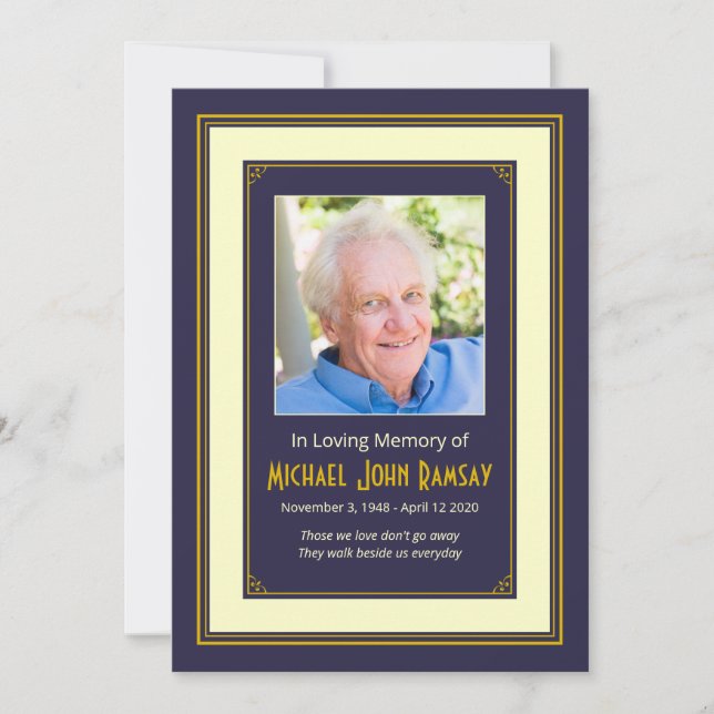 Marinho Azul Dourado Anúncio de morte por foto de  (Frente)