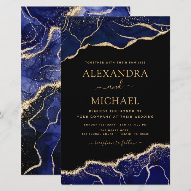 Marinho Azul Dourado Casamento Azul (Frente/Verso)