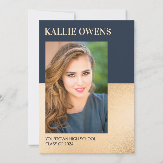 Marinho Azul Dourado Classe de Graduação de Foto 2 (Frente)