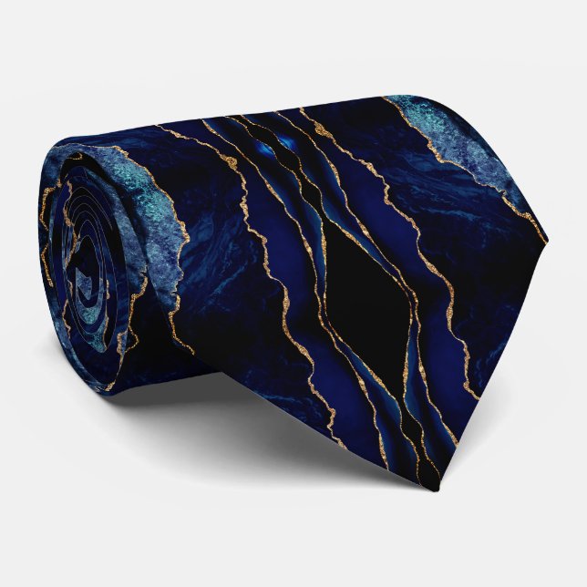 Marinho Azul, Dourado, Gravata de Pescoço Moderno (Rolled)