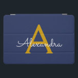 Marinho Azul Dourado Script Modern Girly Monogram<br><div class="desc">Caso de Laptop de Nome do Script Simples Azul e Dourado do Monograma do Marinho. Isso faz o doce presente de 16 anos,  casamento,  chá de panela,  aniversário,  chá de fraldas ou festa de solteira perfeito para alguém que ama luxo de óculos e estilos quicos.</div>