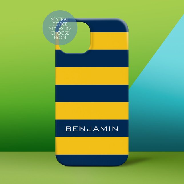 Marinho Azul e Amarelo Râguebi - Riscas Nome Perso (Personalized Phone Case)