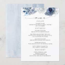 Marinho Azul e Azul Dusty Menu Floral Casamento