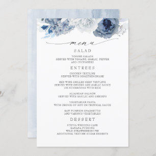 Marinho Azul e Azul Dusty Menu Floral Casamento