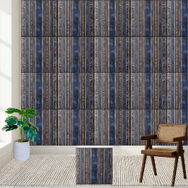 Marinho Azul e Dourado Meander Design Azulejo greg