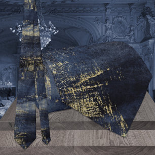 Marinho Azul e Dourado Vedação Moderna Gravata de