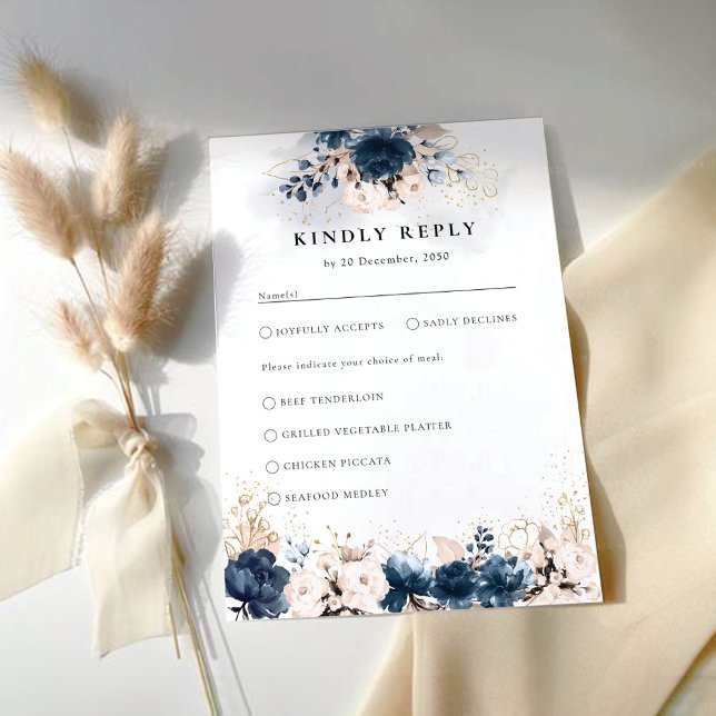 Marinho Azul e Dusty Rosa Ceremony RSVP (Criador carregado)