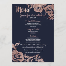 Marinho Azul e Rosa Dourado Menu Floral Casamento