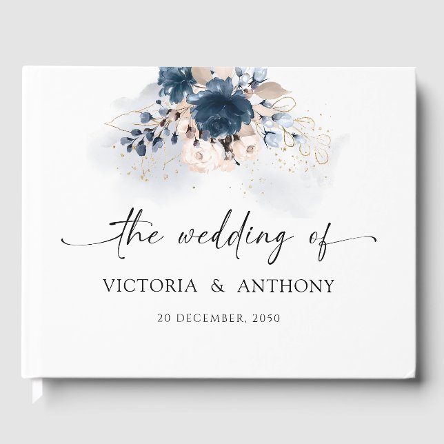 Marinho Azul e Rosa Dusty Livro de Convidados (Frente)