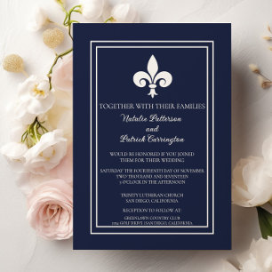 Marinho Azul Fleur de Lis Convite para Casamento