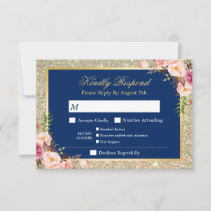 Marinho Azul Floral Dourado Brilho Menu Entrada RS