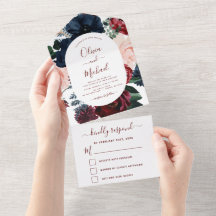 Marinho azul Floral Eucalyptus Casamento RSVP