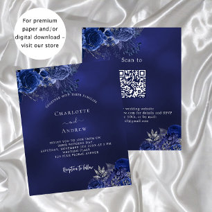 Marinho azul floral QR RSVP convite para casamento