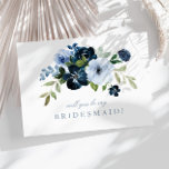 marinho azul floral você será meu cartão de dama d<br><div class="desc">Um design adorável com elegantes azuis e marinhos de flores brancas. O texto e as cores podem ser personalizados.</div>