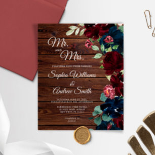 Marinho Azul Flores de Burgundia e Casamento de Ma