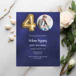 Marinho azul  foto aniversário de 40 anos<br><div class="desc">Um convite fotográfico moderno e minimalista para um partido aniversário de 40 anos. Um fundo azul marinho,  incolor. Personalize e adicione uma foto e detalhes da festa. 1 folha = 1 convite impresso de borda a borda.</div>
