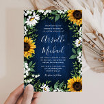Marinho Azul, Girassol, Rústico, Convites para Cas<br><div class="desc">Marinho Blue Sunflower Rustic Wedding Invices - apresentam fundo azul de celeiro marinho decorado com margaridas,  girassóis,  verde,  hálito de bebê e lírio do vale.</div>