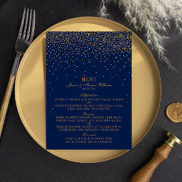 Marinho Azul & Glam Dourado Menu de Casamento de C