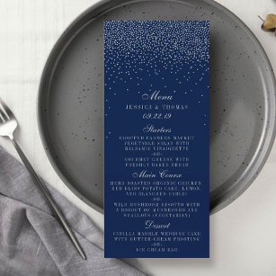 Marinho Azul & Glam Silver Confetti Menu Casamento