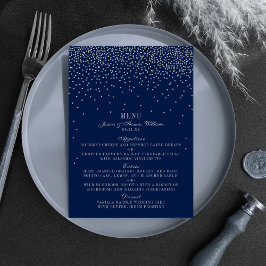 Marinho Azul & Glam Silver Confetti Menu Casamento