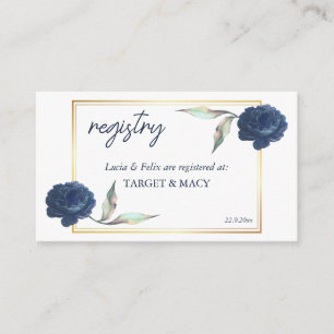 Marinho Azul GoldFrame Floral Wedding Cartão Regis