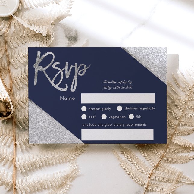 Marinho azul-guião prateado casamento Rsvp (Criador carregado)