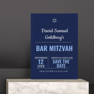 Marinho Azul Moderno Bar Mitzvah Guarde o Cartão 