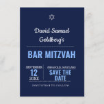 Marinho Azul Moderno Bar Mitzvah Salvar o Cartão d<br><div class="desc">Projetados para coordenar com toda a coleção Mitzvah do Bar Azul,  estes Cartões salve a data anunciam seu evento com estilo. Cada campo é perfeitamente personalizável para dizer exatamente o que você quer!</div>