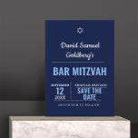 Marinho Azul Moderno Bar Mitzvah Salvar o Cartão d<br><div class="desc">Projetados para coordenar com toda a coleção Mitzvah do Bar Azul,  estes Cartões salve a data anunciam seu evento com estilo. Cada campo é perfeitamente personalizável para dizer exatamente o que você quer!</div>