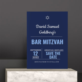 Marinho Azul Moderno Bar Mitzvah Salvar o Cartão d