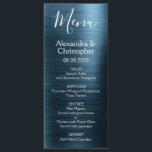 Marinho Azul, Moderno e Elegante Menu Casamento<br><div class="desc">Marinho Blue Modern Faux Metallic Stainless Steel Wedding Menu. Este Marinho de casamento azul-Script moderno pode ser personalizado para incluir os nomes do noivo e do noivo, a data do casamento e as opções do menu janto do casamento. Este Menu faz parte de uma coleção de casamento correspondente e itens...</div>