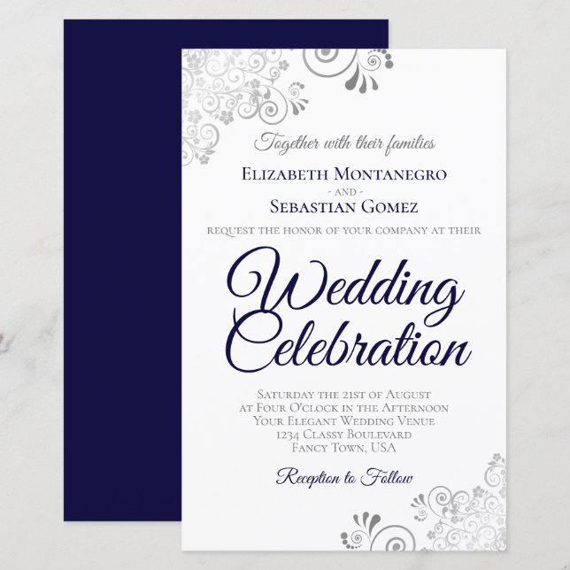 Marinho azul no Convite de casamento de orçamento  (Frente/Verso)