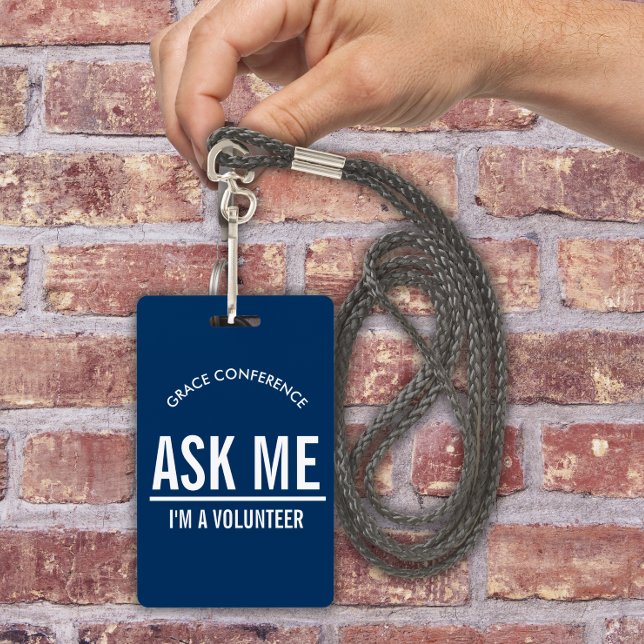 Marinho Azul Pergunte-me que sou um crachá voluntá (Criador carregado)