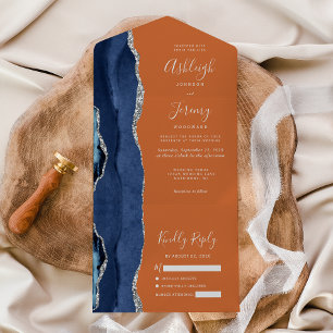 Marinho Azul Prata Agate Casamento Laranja