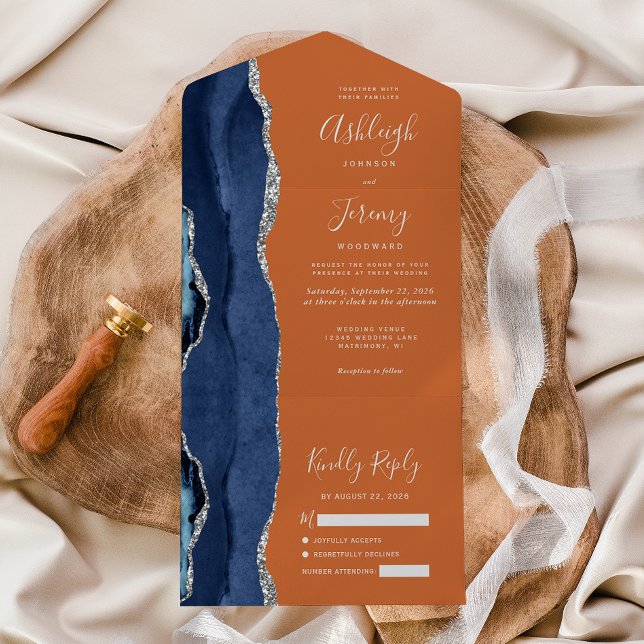 Marinho Azul Prata Agate Casamento Laranja (Criador carregado)
