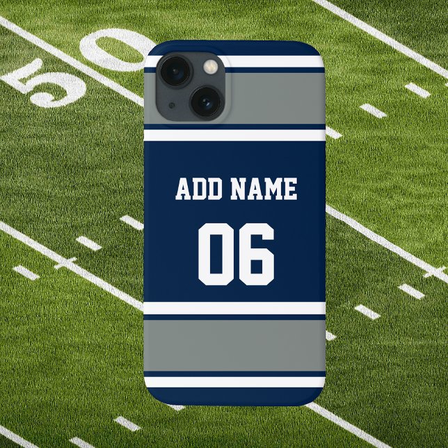 Marinho Azul, Prata e Esportes Brancos (Navy Blue Silver and White Sport Stripes Phone Case. Make it Yours by changing Name and Number!)