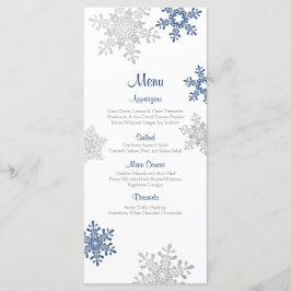 Marinho Azul Prata Snowflake Menu Casamento no inv