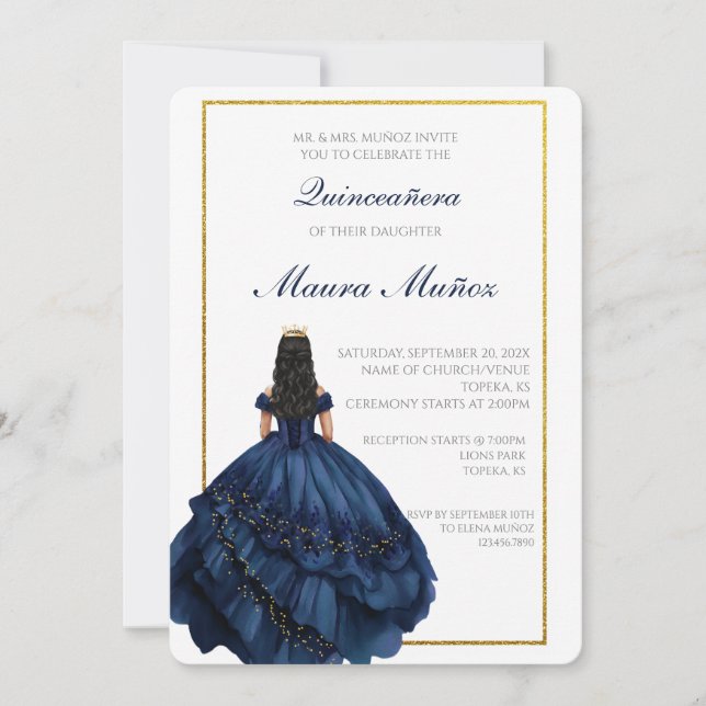 Marinho azul quinceañera convite (Frente)