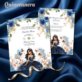 Marinho Azul Quinceanera Vestido Borboletas Florai
